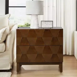 Walnut Geometric 2-Drawer Charging Nightstand