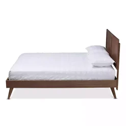 Walnut Inset Paneling Platform Queen Bed