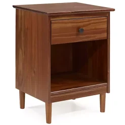 Walnut One-Drawer Wood Nightstand