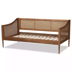 Walnut Wood and Rattan Twin Daybed