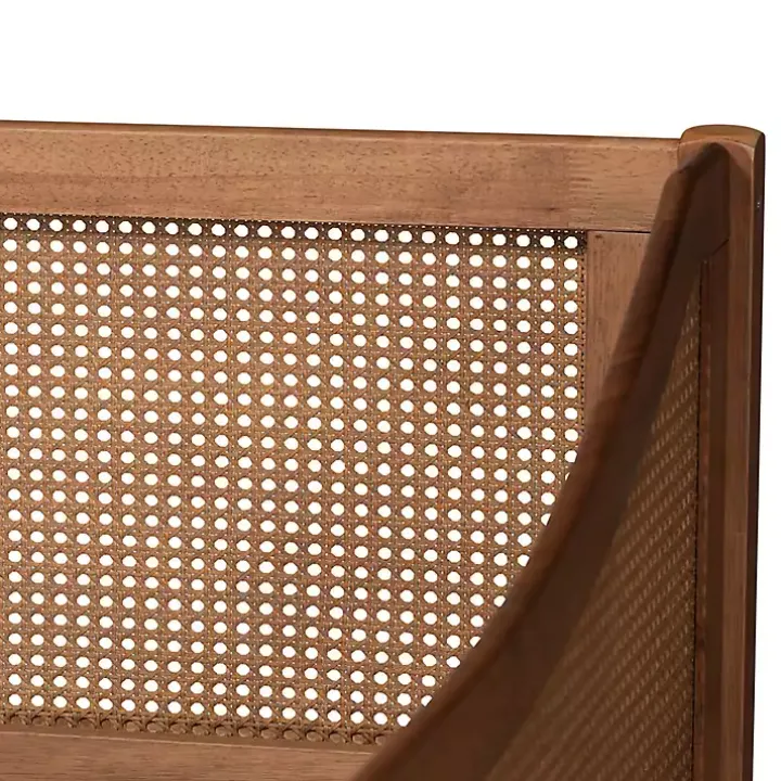 Walnut Wood and Rattan Twin Daybed