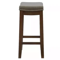 Walnut Wood Counter Stool with Gray Cushion