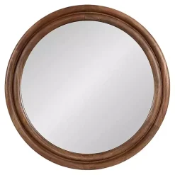 Walnut Wood Ribbed Round Wall Mirror