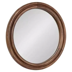 Walnut Wood Ribbed Round Wall Mirror