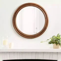Walnut Wood Ribbed Round Wall Mirror