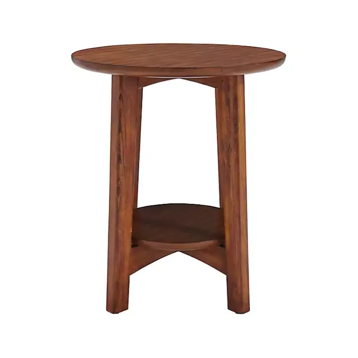 Warm Chestnut Wood Round Accent Table