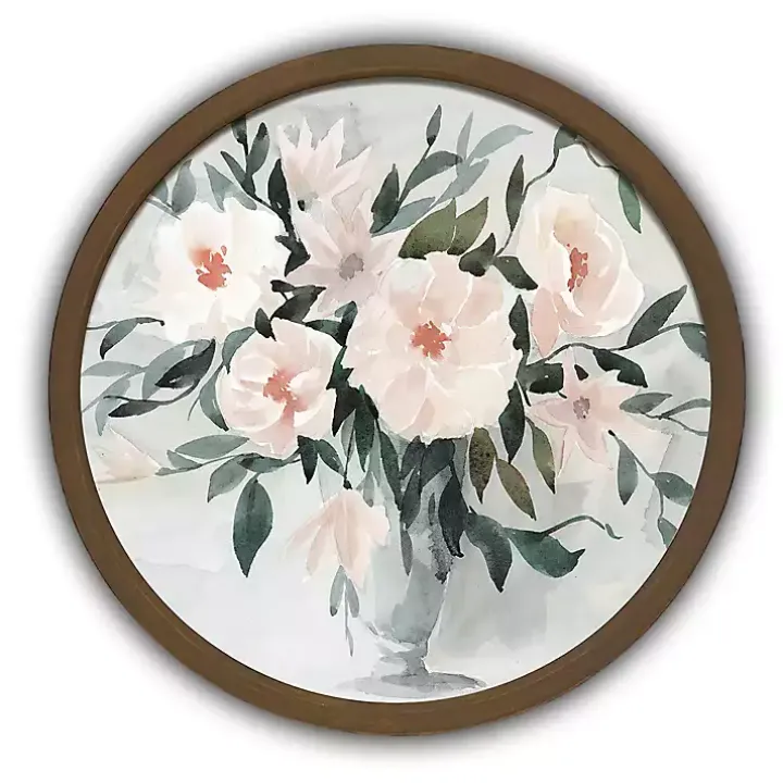 Watercolor Bouquet Round Brown Framed Art Print