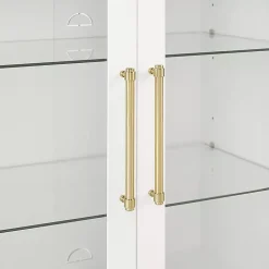 White & Gold Glass Door Storage Cabinet