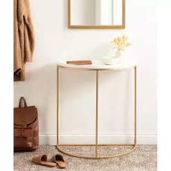 White & Gold Half Moon Dorrah Accent Table