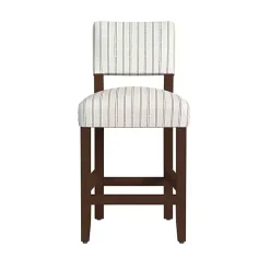 White and Blue Striped Dark Walnut Counter Stool