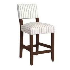 White and Blue Striped Dark Walnut Counter Stool