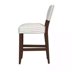 White and Blue Striped Dark Walnut Counter Stool
