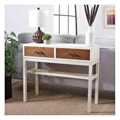 White and Brown Herringbone Console Table