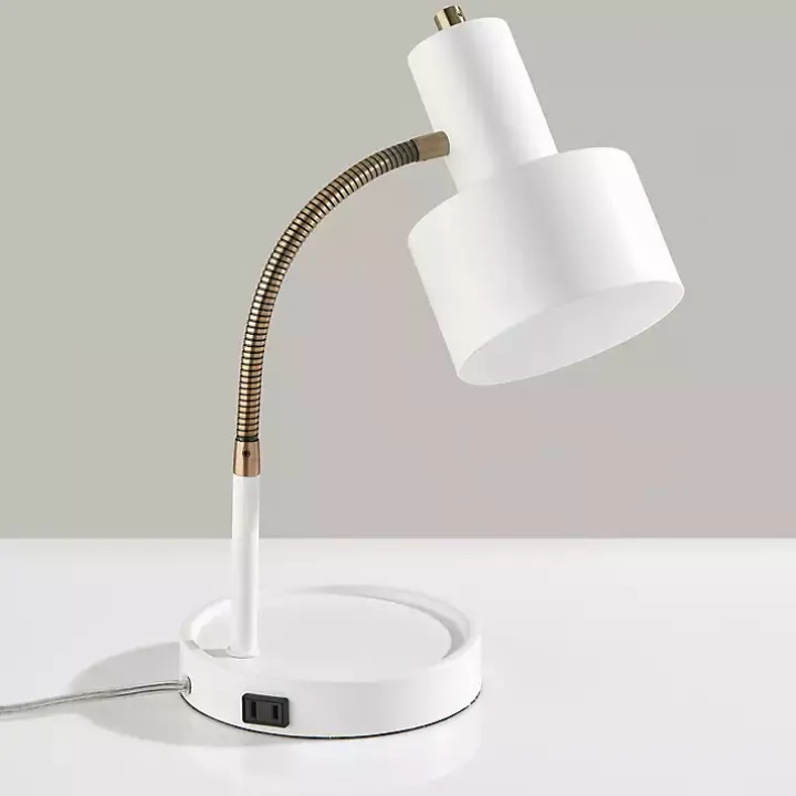 White and Gold Brayden Charging Desk Lamp
