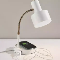 White and Gold Brayden Charging Desk Lamp