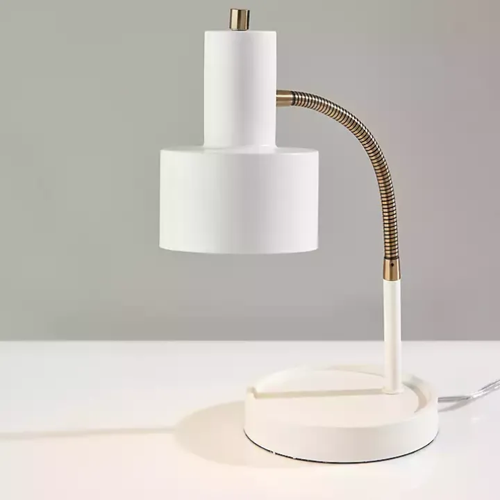 White and Gold Brayden Charging Desk Lamp