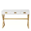 White and Gold Metal Desk with Outlets