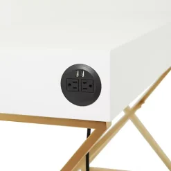 White and Gold Metal Desk with Outlets