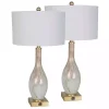 White and Gold Swirl Glass Table Lamps, Set of 2