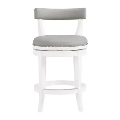 White and Gray Faux Leather Swivel Counter Stool