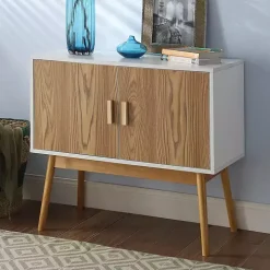 White and Natural Wood Reversible Doors Cabinet