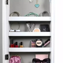 White and Silver Wood Mirror Armoire