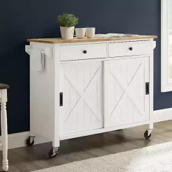 White Barn Door Kitchen Cart