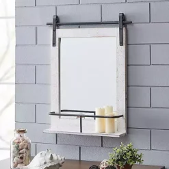 White Barn Door Mirror with Shelf