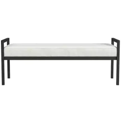 White Boucle Black Metal Bench
