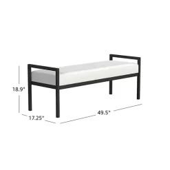 White Boucle Black Metal Bench