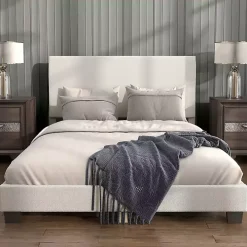 White Boucle Karson Queen Platform Bed