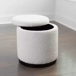 White Boucle Storage Ottoman