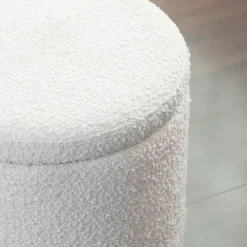 White Boucle Storage Ottoman