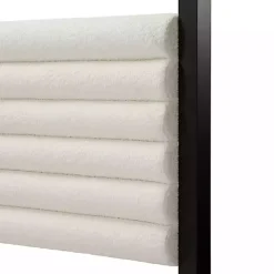 White Boucle Upholstered Black Canopy Queen Bed