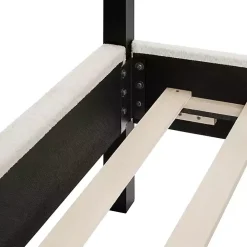 White Boucle Upholstered Black Canopy Queen Bed