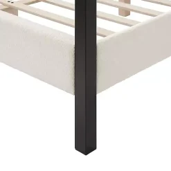 White Boucle Upholstered Black Canopy Queen Bed