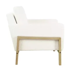 White Boucle Wood Frame Accent Chair