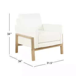 White Boucle Wood Frame Accent Chair