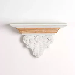 White Carved Wood Floating Wall Shelf