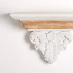 White Carved Wood Floating Wall Shelf