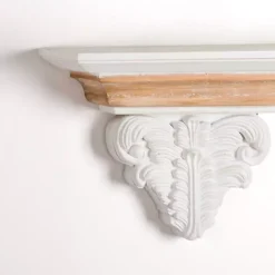 White Carved Wood Floating Wall Shelf