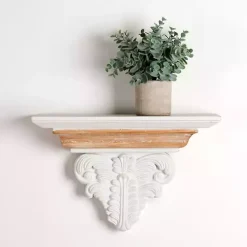 White Carved Wood Floating Wall Shelf