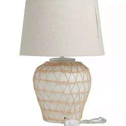 White Ceramic and Jute Woven Table Lamp