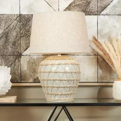 White Ceramic and Jute Woven Table Lamp