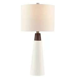 White Ceramic and Wood Cone Table Lamp