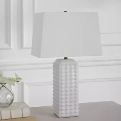White Ceramic Diamond Textured Table Lamp