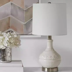 White Ceramic Embossed Table Lamp