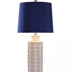 White Ceramic Geometric Table Lamp with Blue Shade