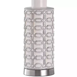 White Ceramic Geometric Table Lamp with Blue Shade