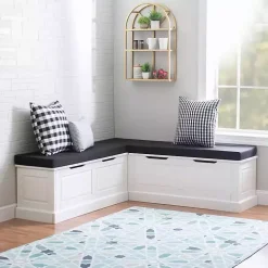 White Corner Bench with Black Cushions